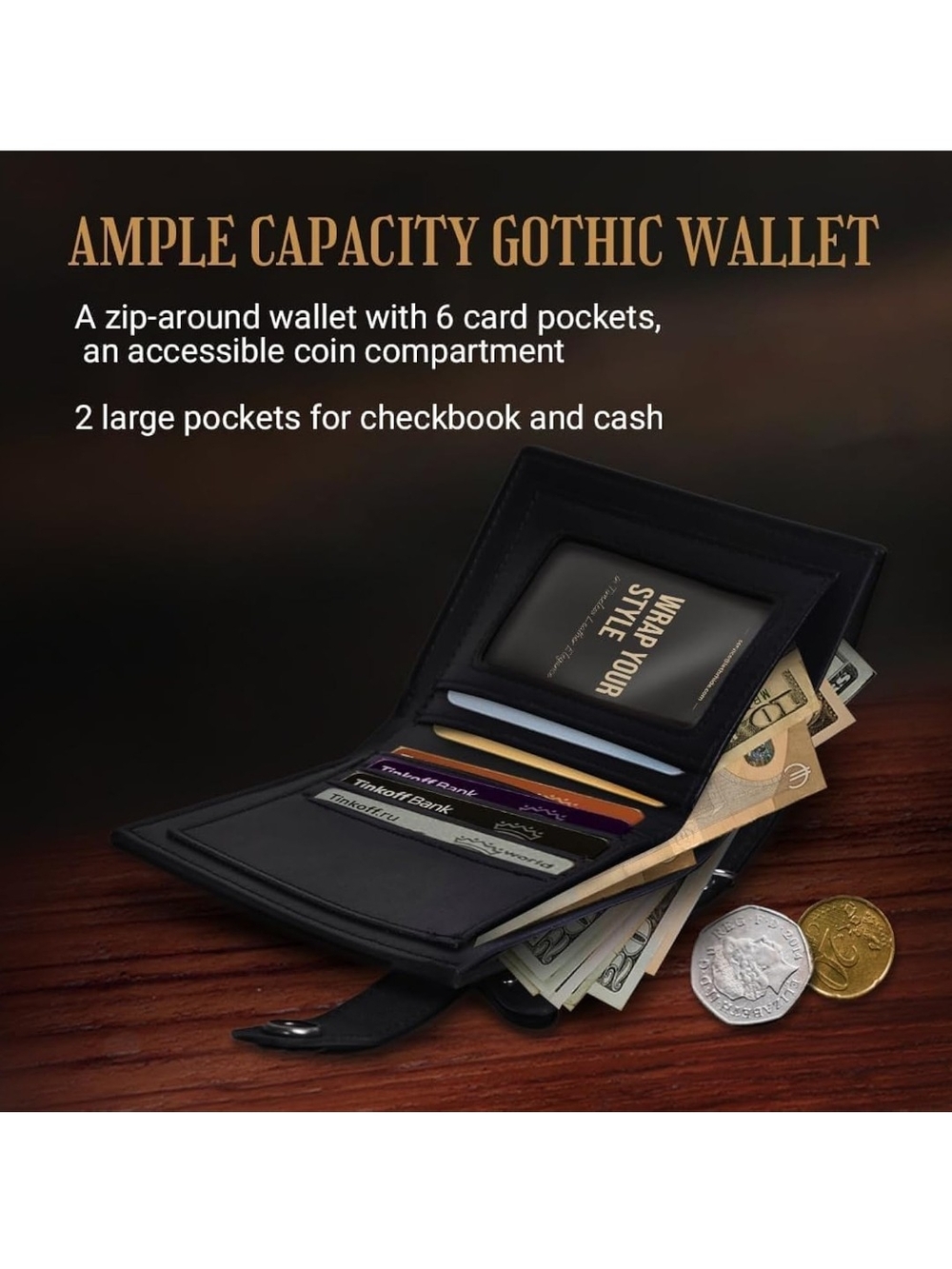 Black Skull & Roses Chain Wallet - Picture 4 of 5